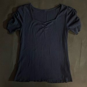 Super Stretchy Navy Blue Scrunch Sleeve Top